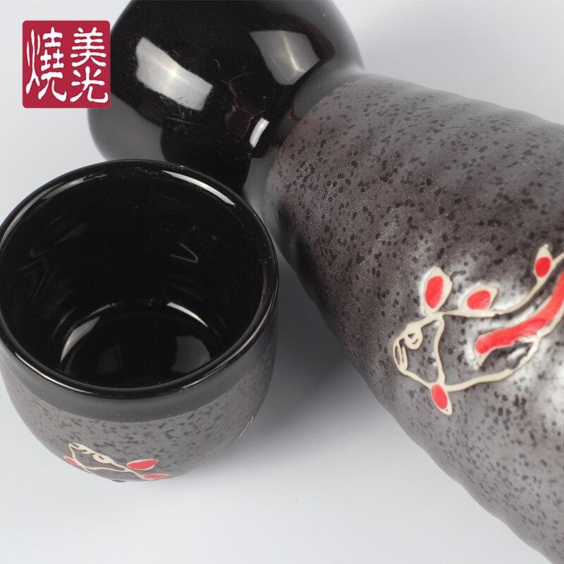 Sort keramisk vin grydebæger japansk sake hvid spiritusflaske porcelæn klassisk vinsæt vinboks