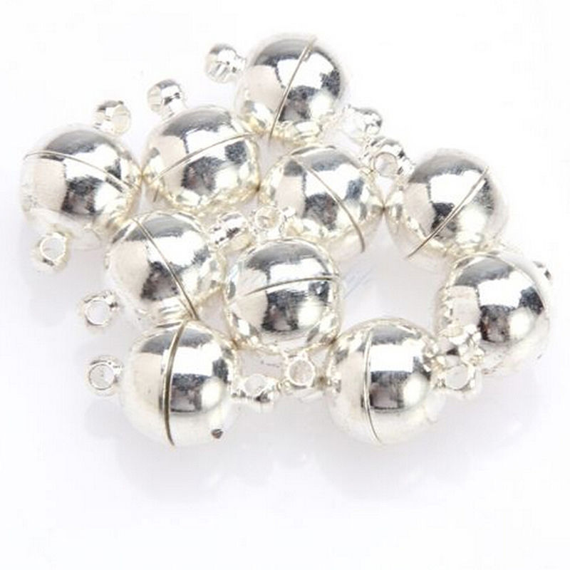 10 stk 6mm/8mm runde perler magnetlås diy-koblinger smykker armbånd halskjede tilbehør som gjør funn glatt / gullfarge