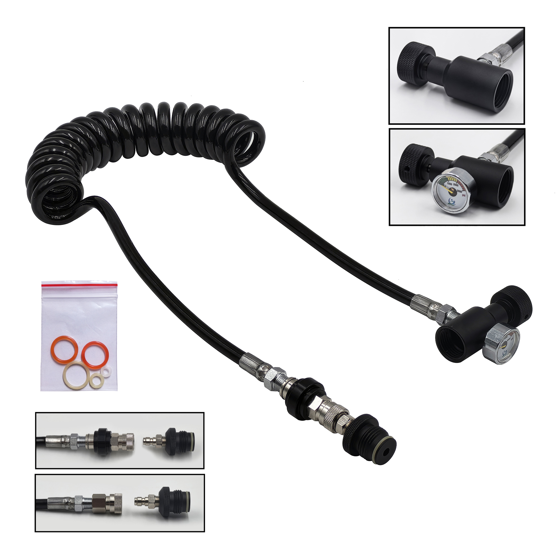 Hpa Coil Afstandsbediening Slang Lijn 100Inch (2.5M) Lengte Met Of Zonder Dia Check 8Mm Mannelijke En Vrouwelijke Snelle Ontkoppeling 3000psi Gauge