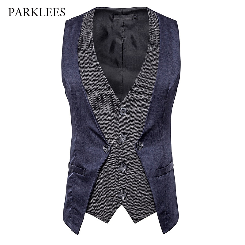 Vintage couches hommes costume gilet simple boutonnage à chevrons robe gilet hommes scène Club fête bal Chaleco Hombre