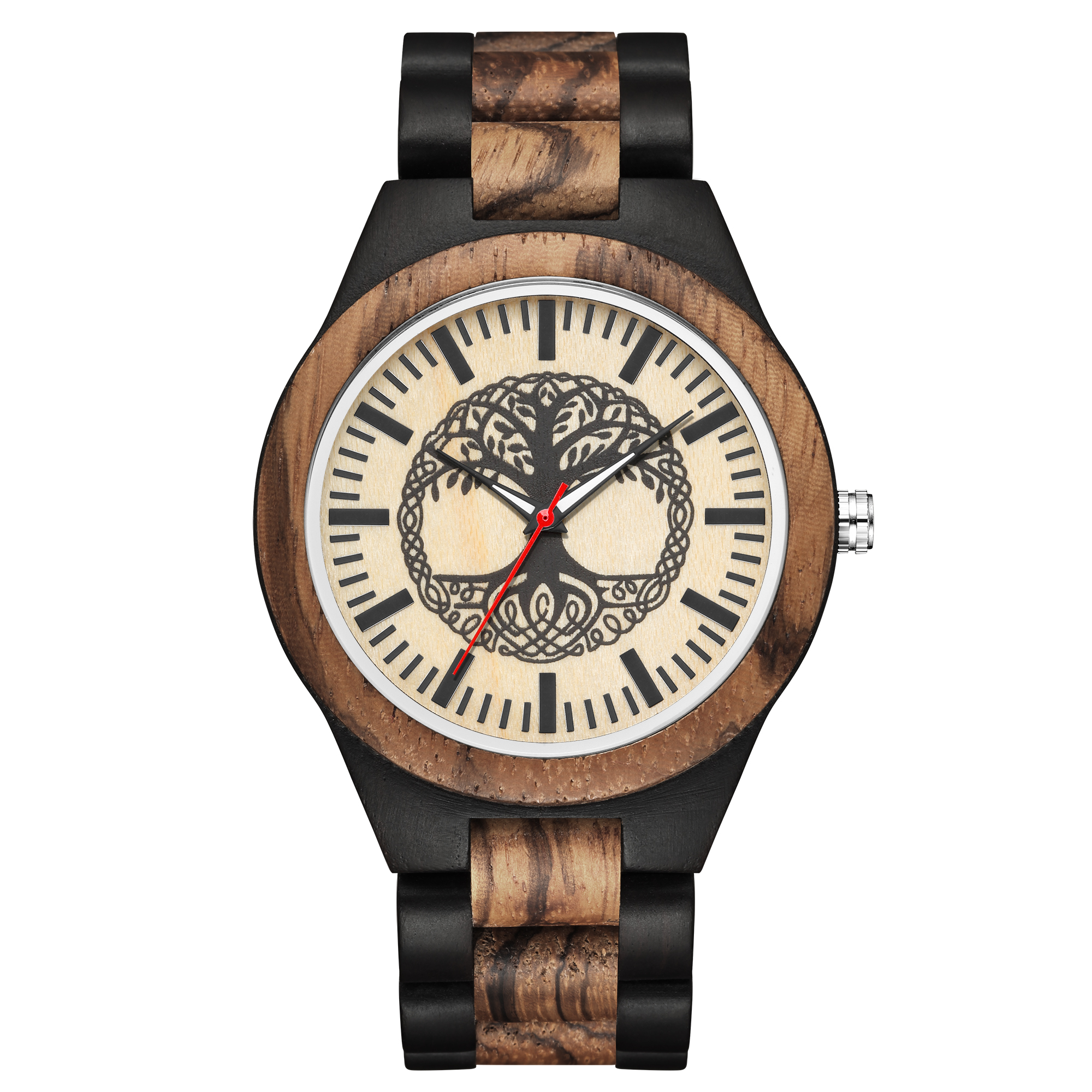 Wooden Quartz Movement Watch Men Lady Symmetrical Color Blocking Dial Wooden Strap Trend Couple Watch 2022 W367: Men watch