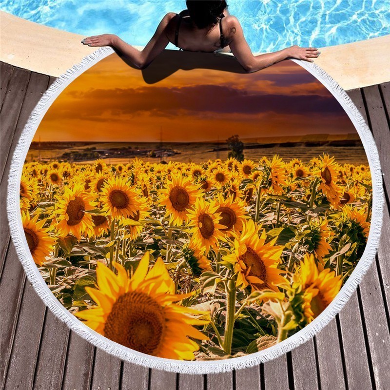 Sunflower Microfiber Round Beach Towel Thick Shower Bath Towels Circle Swim Mat With Tassel Toalla De Playa Serviette De Plage: Beach Towel 2