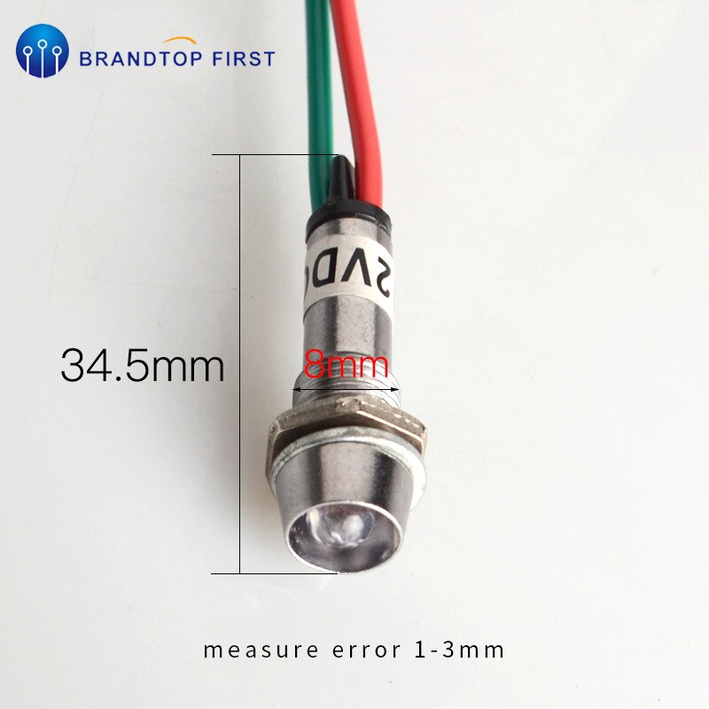 Panel 8mm montering rød grøn gul blå hvide farver til valg indikator lys indikation led signal lampe med ledning