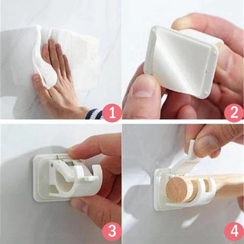 2 stk sømfri justerbare stang beslag holdere selvklæbende vægbeslag gardinstang vægbeslag til hjemmet badeværelse hjem acc.