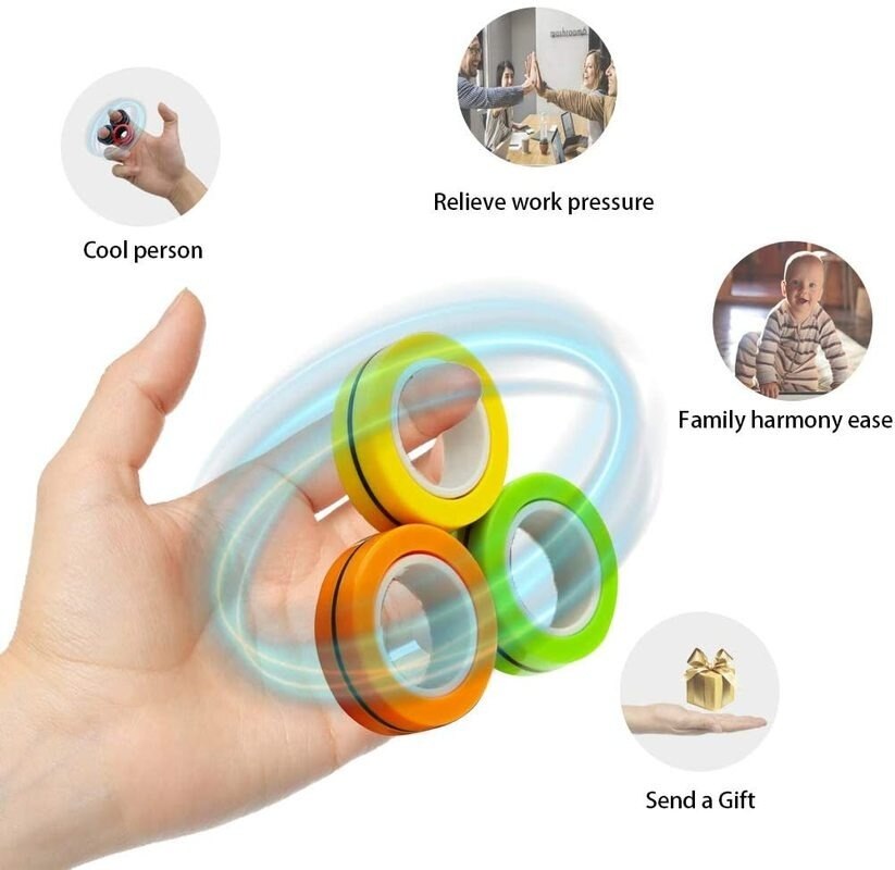 Funny Relief Magnetic Rings Fidget Toys for Anxiety Anti-Stress Roller Fingertip Toys Adult Children Finger Spinner Magic Rings