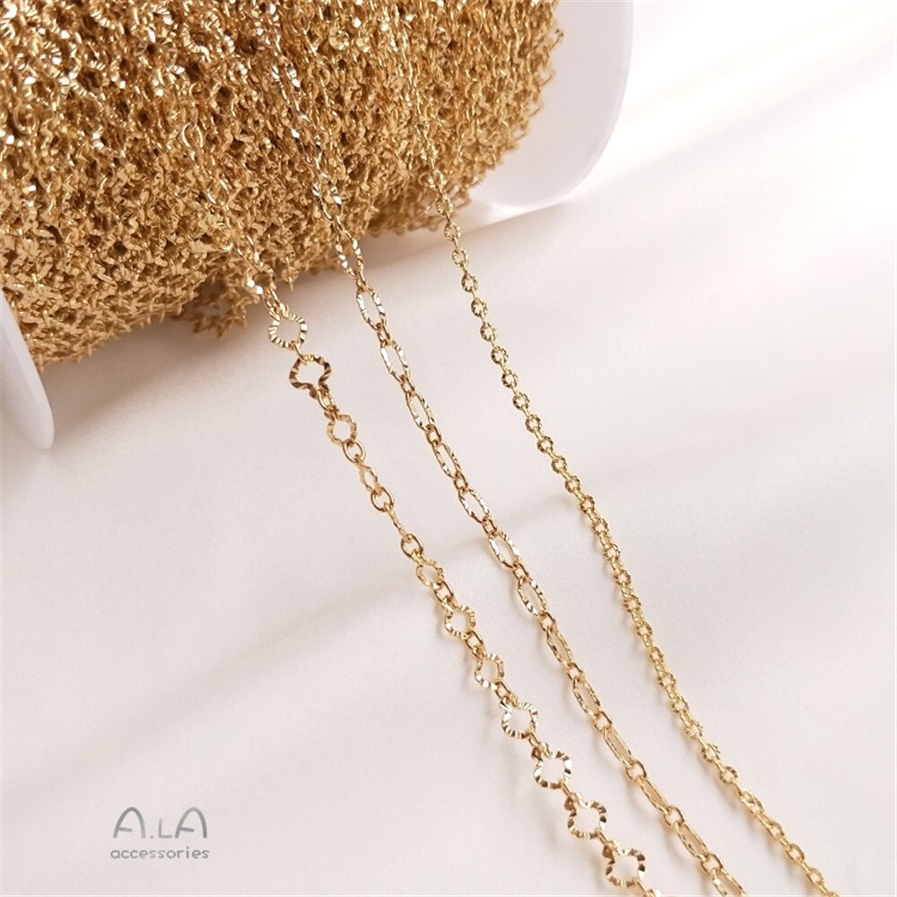 14K Vergulde Reliëf In Reliëf Gemaakte Batch Bloem Liefde Kettingpatroon Lange O Ketting Diy Eerste Sieraden Ketting Losse Ketting