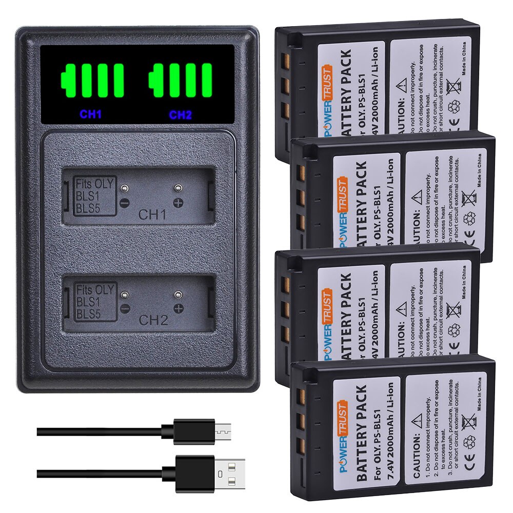 BLS-1 PS-BLS1 Battery and Charger for Olympus E-420, E-450, E-600, E-620, Pen E-P1, E-P2, E-P3, E-PL1, E-PL3 Digital SLR Cameras: 4Battery and charger