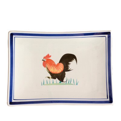 Japanese Style Rooster Figure Rectangular Ceramic Plate Restaurant Household Multi-size Antique Bone China Plate: 12 inch plate