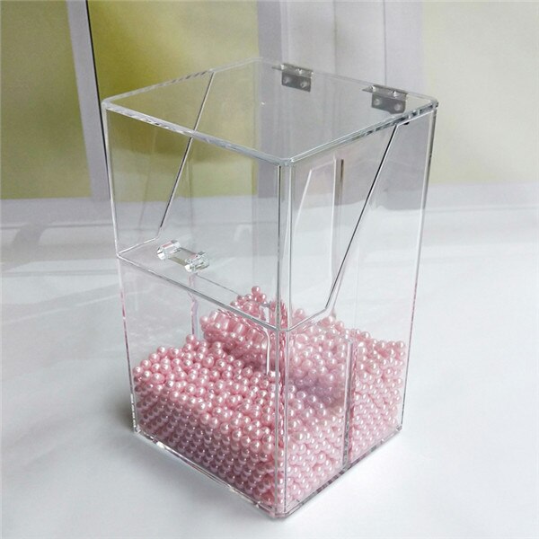 Caja de plástico para almacenamiento de brochas de maquillaje, organizador transparente con tapa, con cuentas de 500g, estuche para lápices de cejas y belleza: A-500g Pink Beads