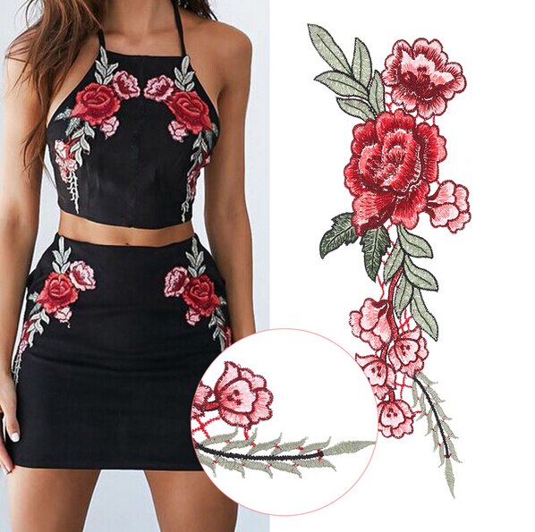 2 stuks rozenbloem applicatie bloemen naai strijk patches badge coole geborduurde kleding patches
