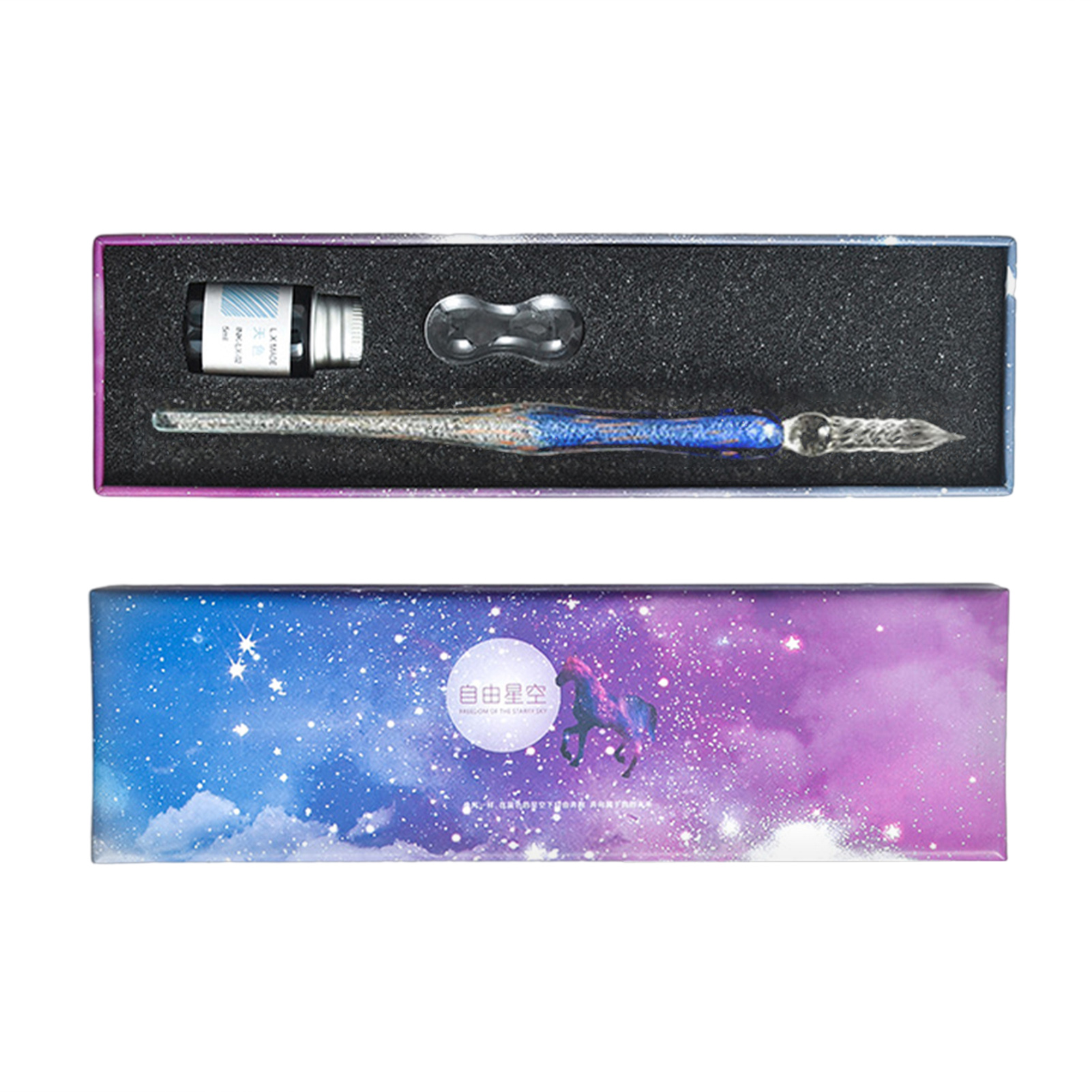 Calligraphy Glass Dip Pen Ink Set Portable DIY Markers Pen For Birthday: green