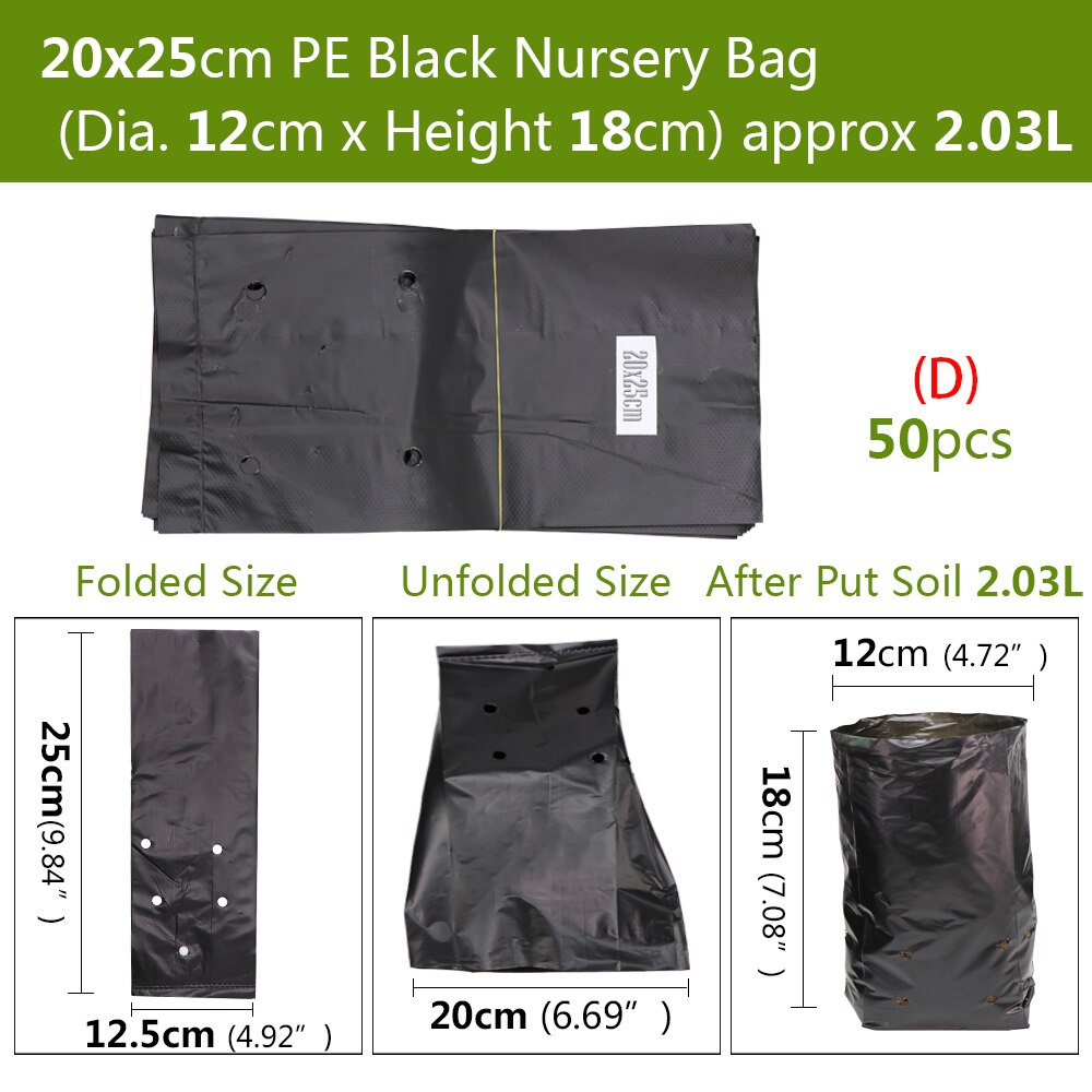 50PCSHDPE Black Grow Soil Bags Garden Agricultural Cultivation Pockets Seedling Breathable Permeable Anti-UV Pouch: D