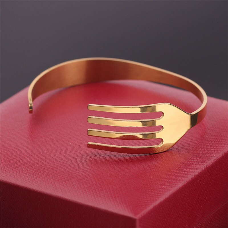Pulseras de cuchara de tenedor para hombre y mujer, brazaletes de acero inoxidable, Hip Hop, Rock, 4 colores, pulsera de puño para mujer, joyería Punk