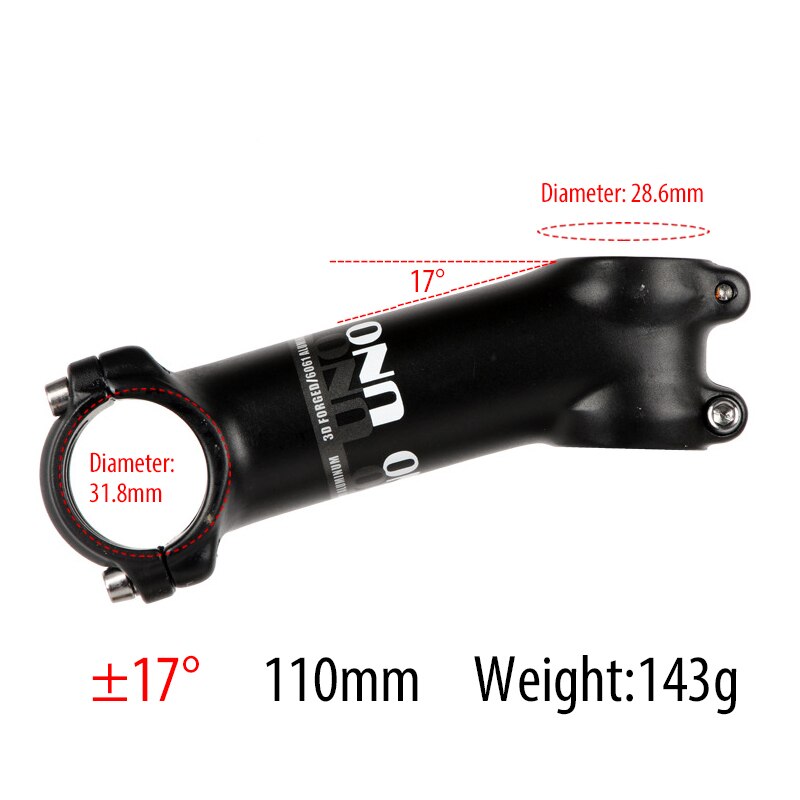 UNO Bike attacco manubrio bicicletta 1-1/2 "1/4mm Riser manubrio per BMX MTB Road Bike 7/ 17/ 35 gradi da 60mm a 31.8mm lega di alluminio: 17 Degree 110mm