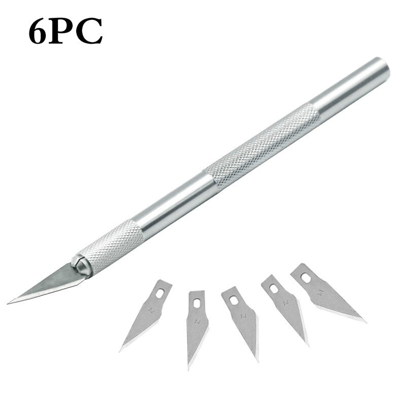 Cortador de bisturí antideslizante, cuchillas de acero inoxidable para manualidades, reparación de PCB, películas de cuero, herramienta multiusos DIY, 6 uds.: Blanco