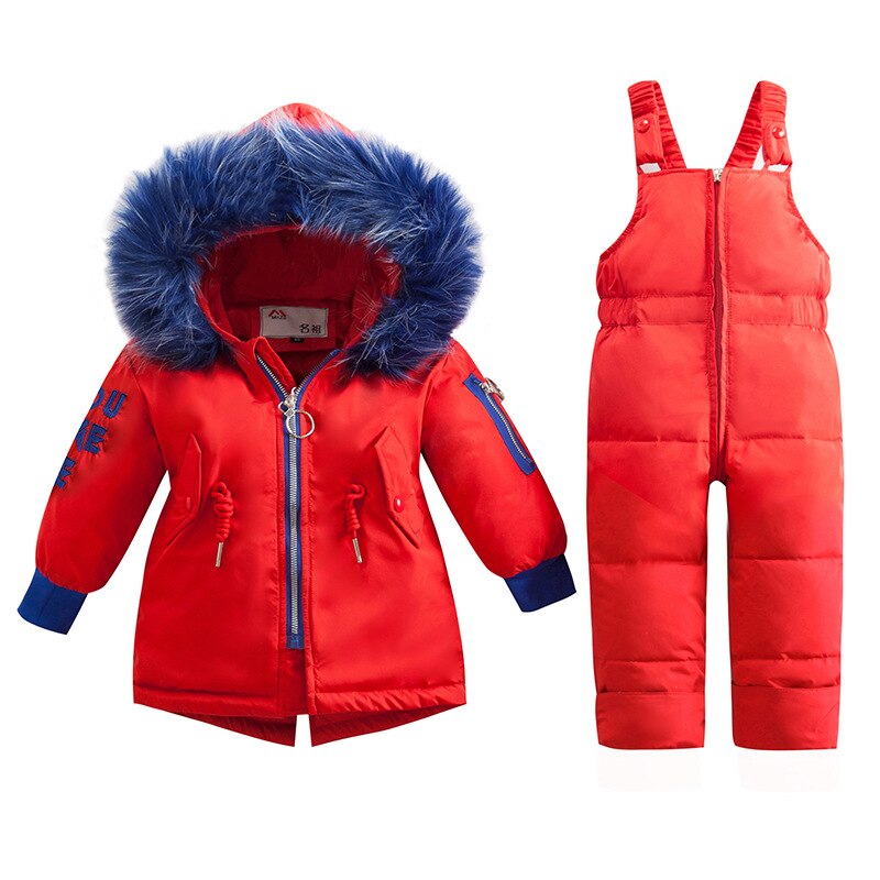 Waterdichte kinderdonsjassenset, warme baby-kinderdonsjassenset, top voor meisjes en jongens, winterkleding maat 80-100: Rood / 3t