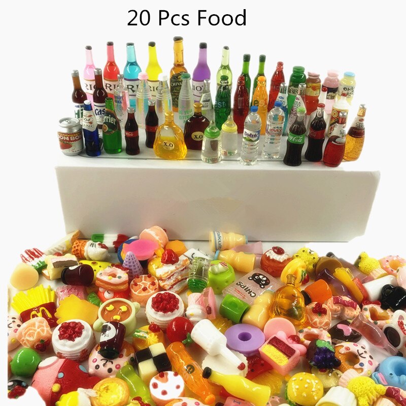 10/20 Pcs Mini Fles Charms Leuke Accessoire Deel Voor Pop Speelgoed Pop Huis Decoratie: 20 Pcs Food