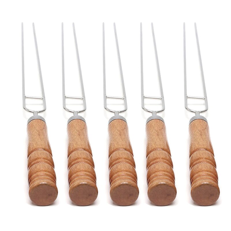 Barbecue Skewers Wooden Handle Bbq Needle Stick for Outdoor Camping Picnic Tools Cooking Tools Reusable Stainless Steel Metal