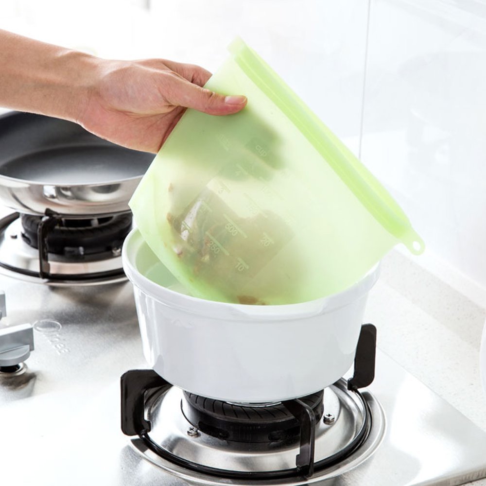 Bolsas reutilizables de silicona para alimentos al vacío, sellador de alimentos frescos, bolsas de almacenamiento de leche y fruta, nevera, bolsa organizadora para almacenamiento, 1000ml