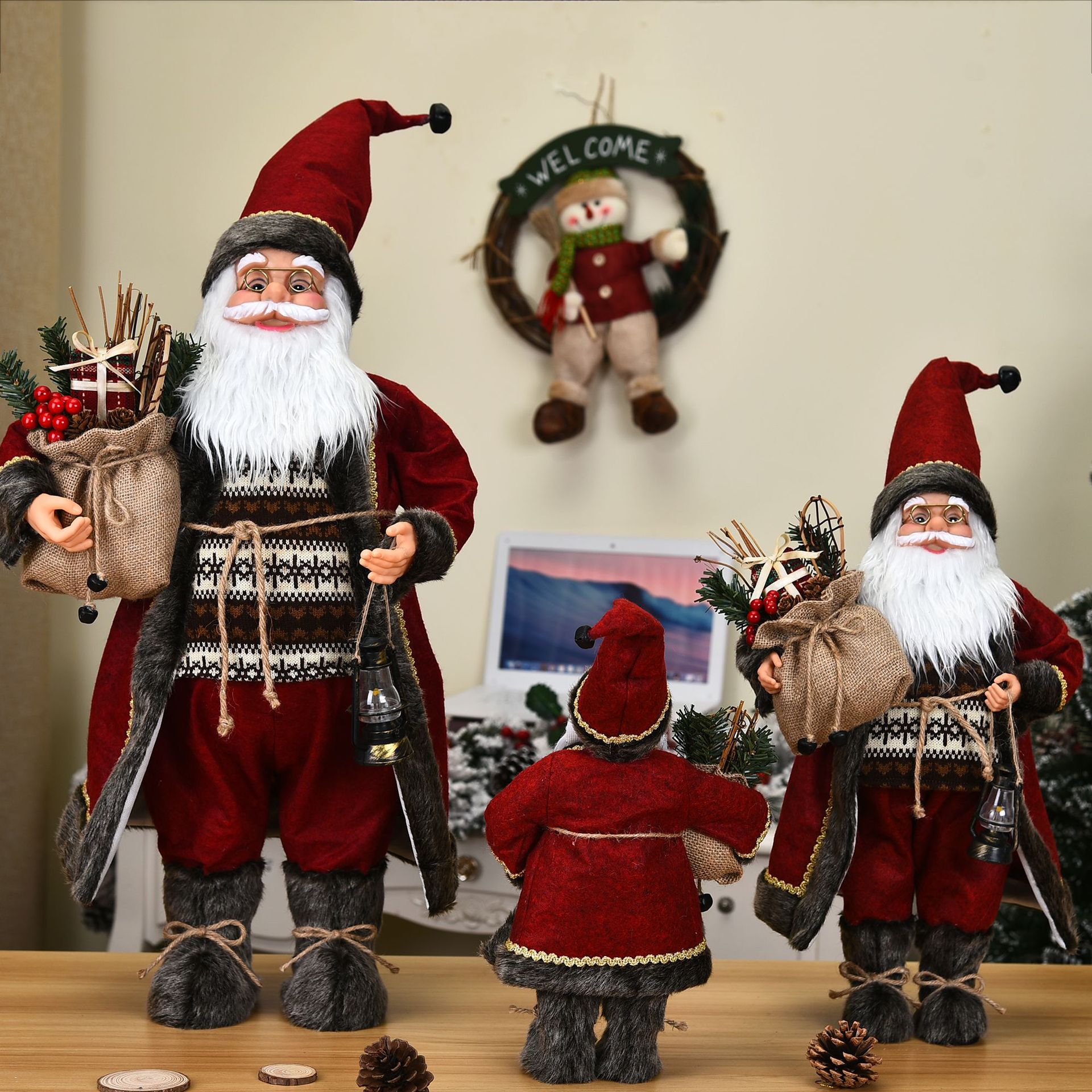 Túnica roja rosa de Papá Noel, muñeco grande de adorno para árbol de Navidad, decoración del hogar, para niños, Feliz Navidad