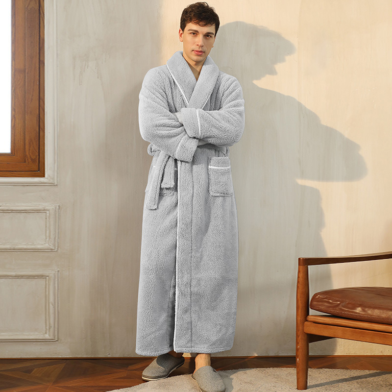 Vrouwelijke Herfst en Winter Warm Lange Flanel Dikke Paar Bad Badjassen Mannen Vrouwen Pyjama Douche Gewaad Badhanddoeken Voor Volwassenen: XL / Blauw
