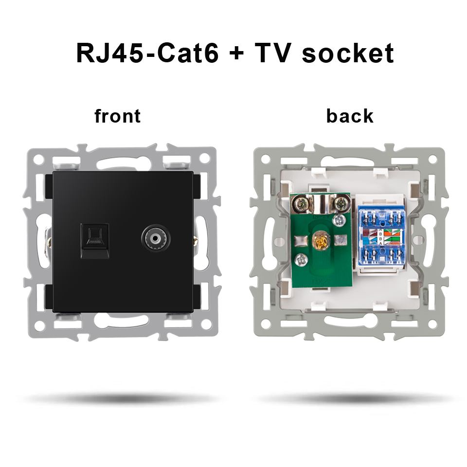 NYWP wall-mounted module diy European standard black tempered crystal glass panel socket LED light switch button function combi: Yellow