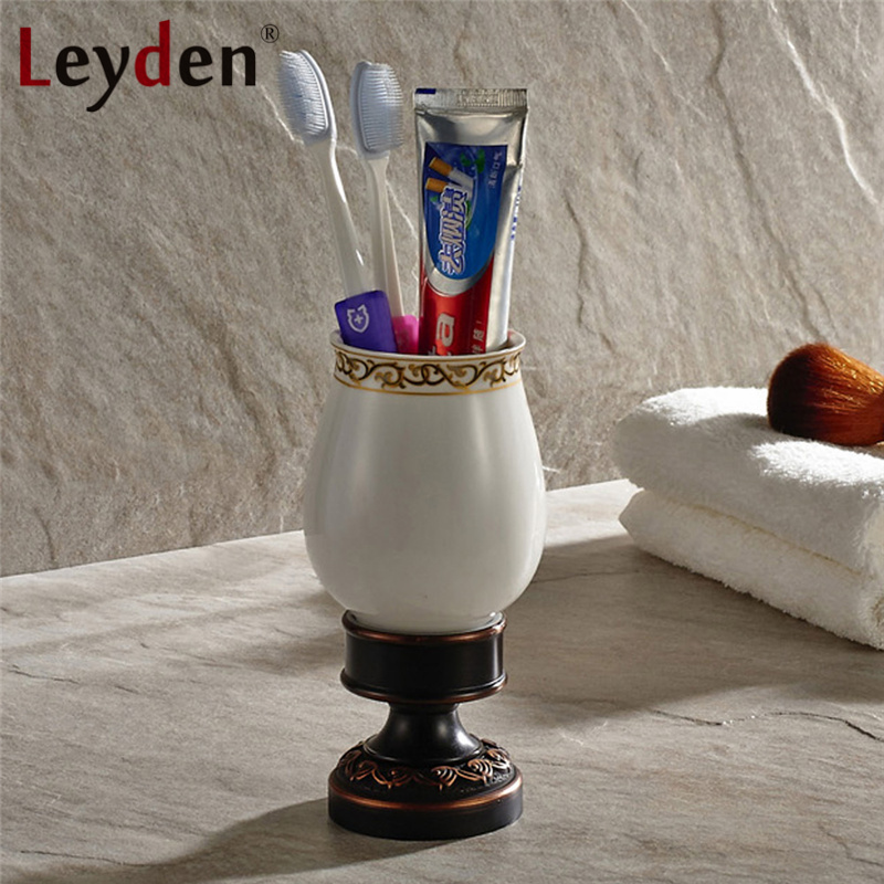 Leyden antiguo latón/orbe tallado flor patrón cepillo de dientes titular con una sola cerámica cobre taza vaso accesorios de baño