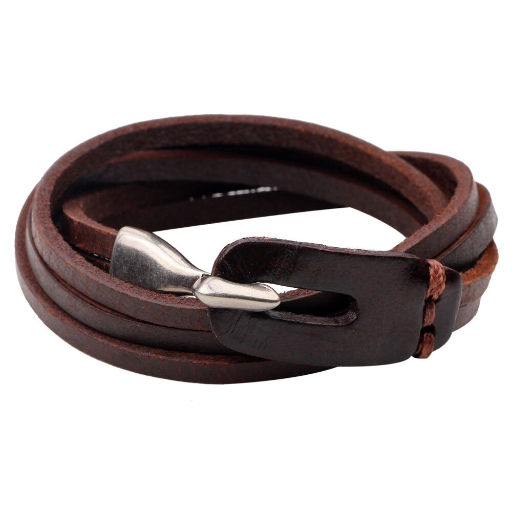 Bracelet réglable en corde tressée à la main multi-couches pour hommes bijoux exquis et simple bracelet en cuir multicouche pour hommes: Red-brown