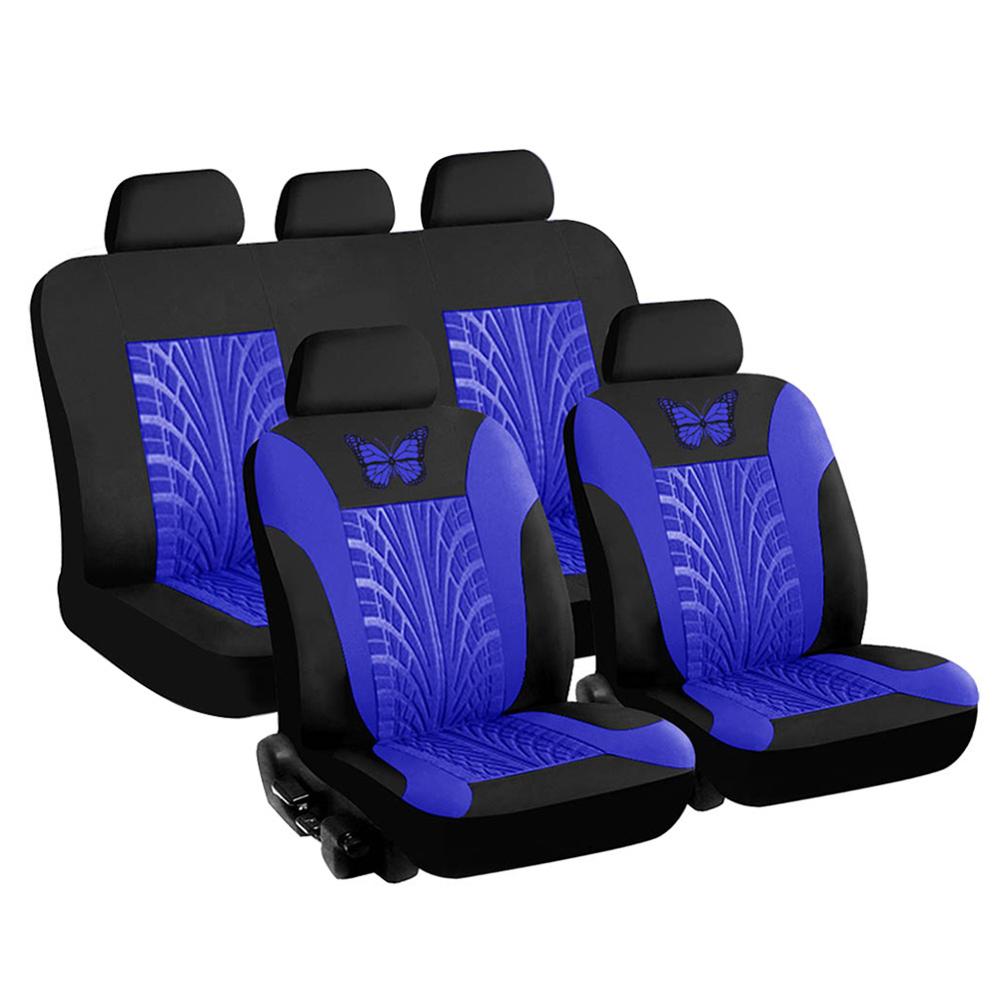 3D Autos Sitzbezüge Zubehör Schmetterling Sitz Abdeckung Polyester Stoff Auto Sitz Schutz Vollen Satz Auto-Styling Innen: Blau vier Stück einstellen