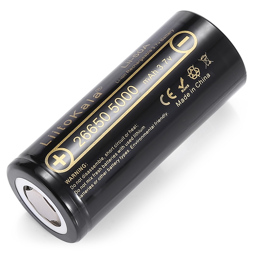 Hk liitokala lii -50a 26650 5000 mah litiumbatteri 3.7v 5000 mah 26650 oppladbart batteri 26650-50a egnet for flashligh