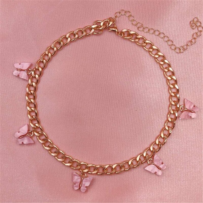 Punk Gold Silver Color Chain 5 Butterfly Choker Necklace for Women Wedding Party Statement Cute Pendant Necklaces Jewelry: 8