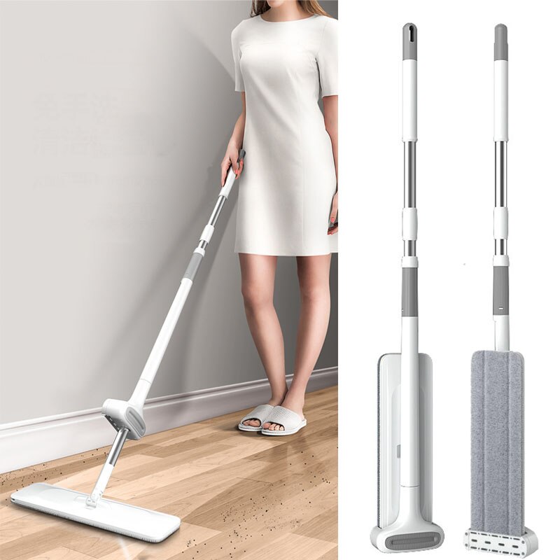 Fregona para escurrir fregona plana fácil de limpiar, gira 360, friega en seco y húmedo, reutilizable para suelos de madera con recambio, cocinas