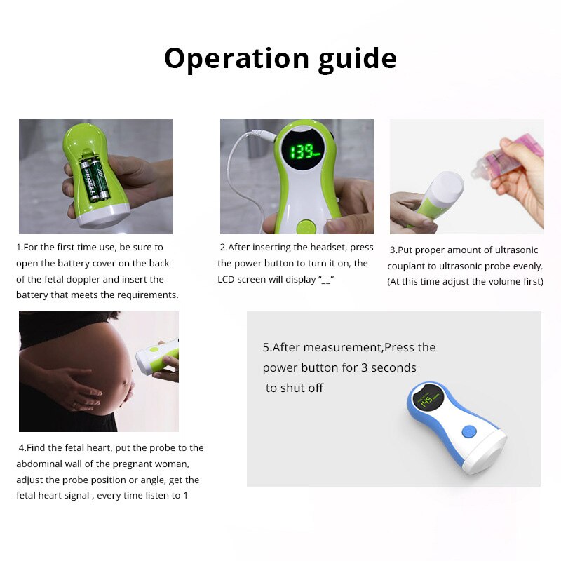 Ultrasound Doppler Fetal Portable Baby Monitor Doppler for Pregnant Women Handheld Sonar Doppler Pregnancy Doppler Detector