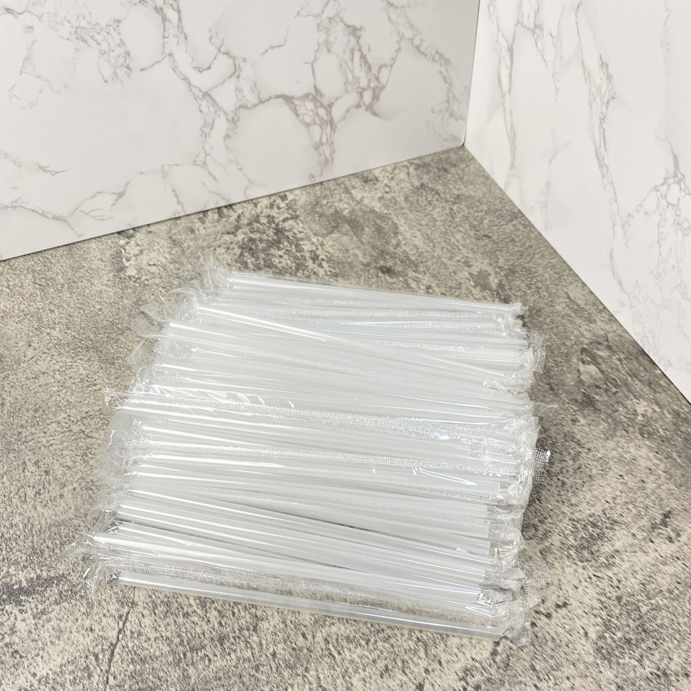 100 Stück transparente, einzeln verpackte Trink-PP-Strohhalme, Getränkestrohhalme, Partyzubehör, hochwertiges PP-Material, 18 cm lang, 6 mm breit: Freier Raum