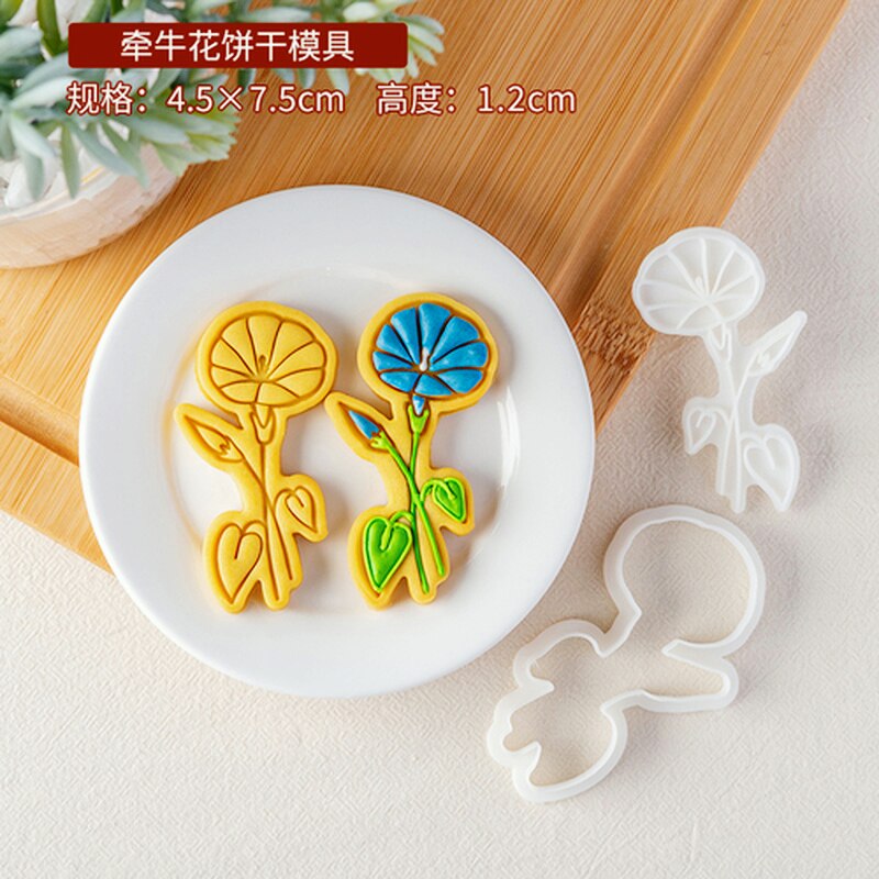 Molde con patrón de tulipán para el día de la madre, cortador de galletas con forma de flor de dibujos animados, ramo, molde de Fondant, moldes para galletas con glaseado: E2716-Morning Glory