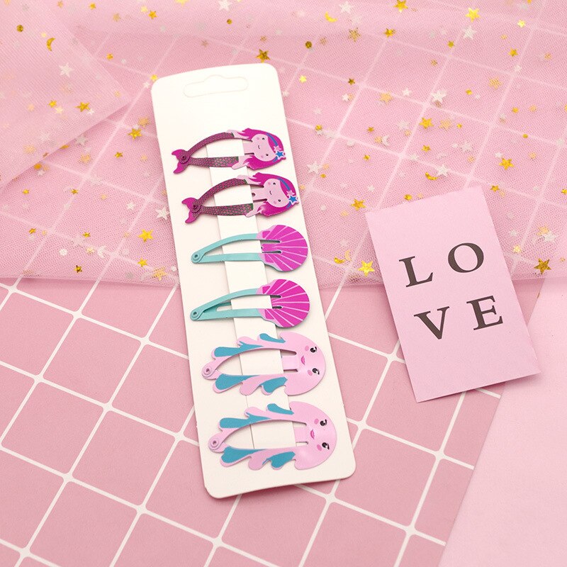 Accessoires pour cheveux 6 pièces/ensemble | Nouveaux accessoires pour enfants, couvre-chef ananas Fruit épingles à cheveux dessin animé sirène cheval arc-en-ciel, pince pour filles: Rose Rouge