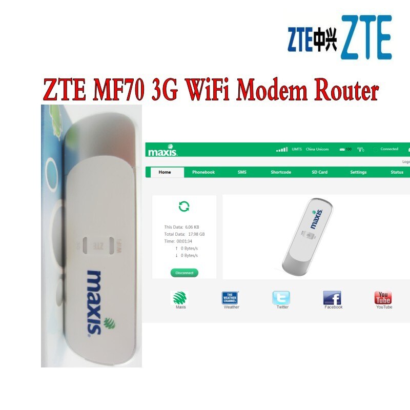 Original novo Desbloqueado HSPA + 21.6 Mbps ZTE MF70 3G USB Modem Roteador WiFi