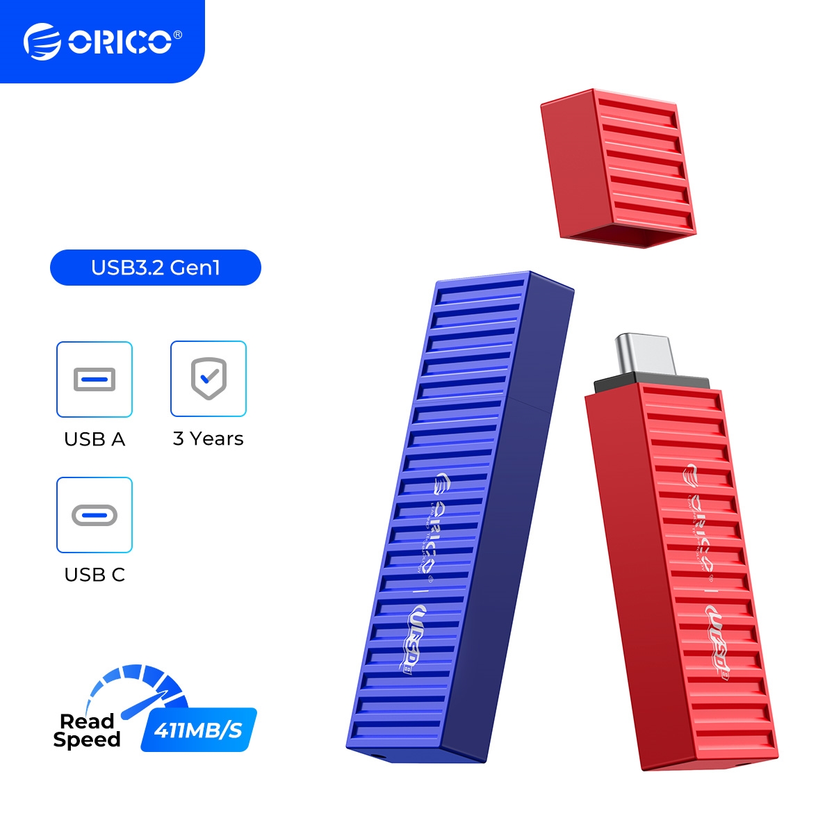 Orico ufsd usb-flashdrives 64gb metaal 256gb 512gb met type-c- en usb-interface 128gb