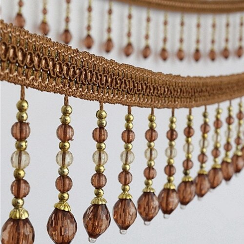 12 meter bradede hængende perler kvast frynser trimmer applikeret stof bånd tape bånd gardin bord bryllup dekoreret  t2583: Kaffe