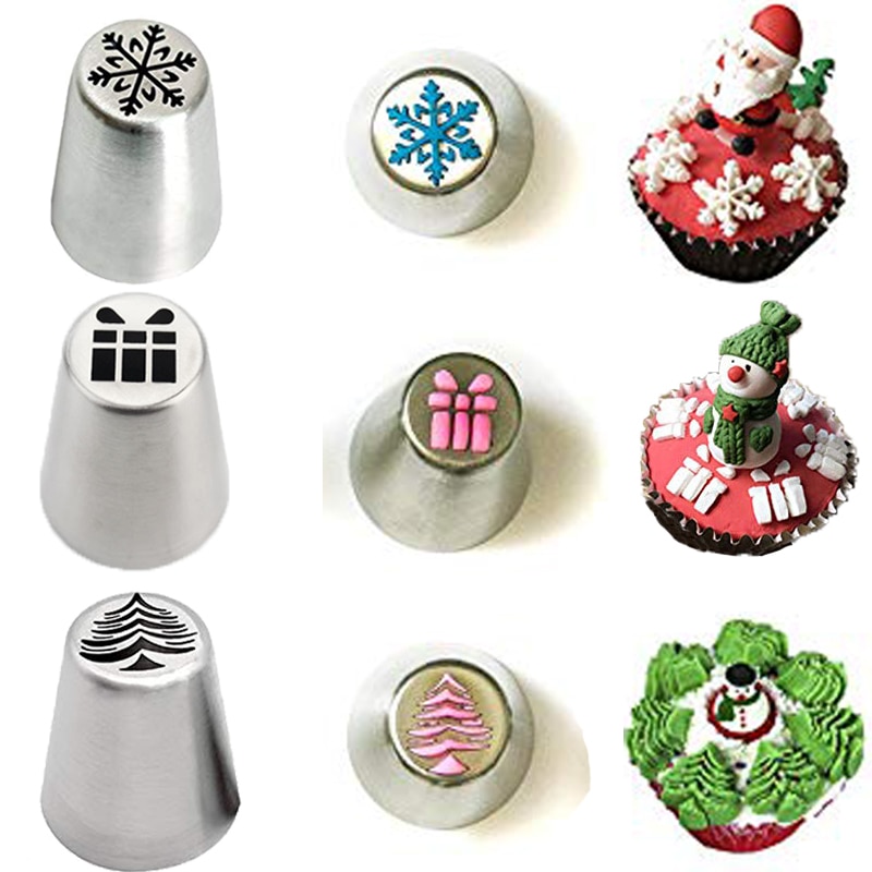 Icing Piping Nozzles Kerst Piping Tips Rvs Cake Accessoires 3 stks/set Cake Decorating Gereedschap