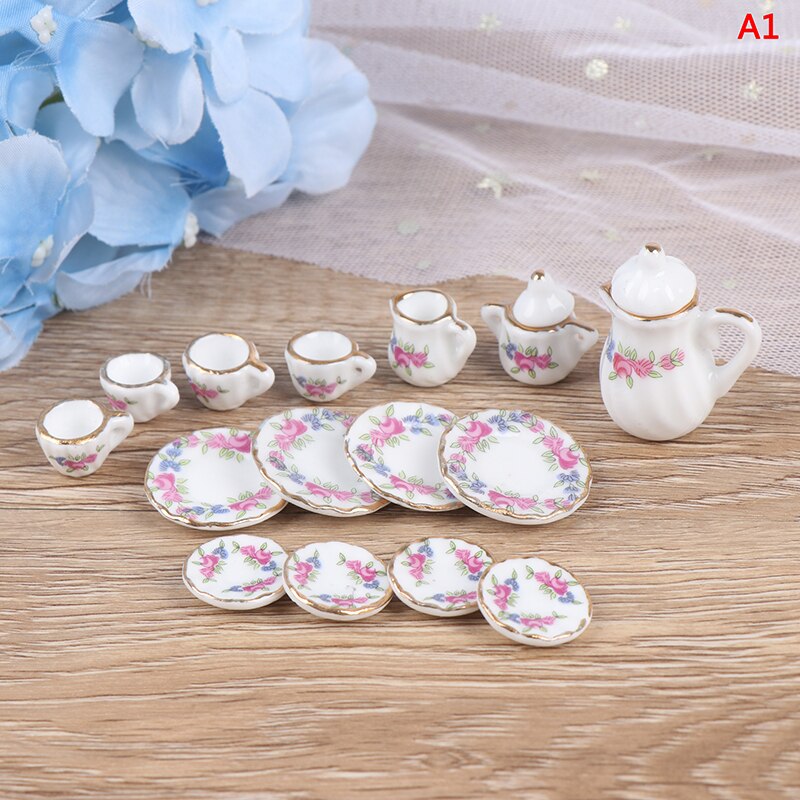 15 stk 1:12 miniature porcelæn te kop sæt chintz blomst bordservice køkken legetøj til børn dukkehus møbler: A1