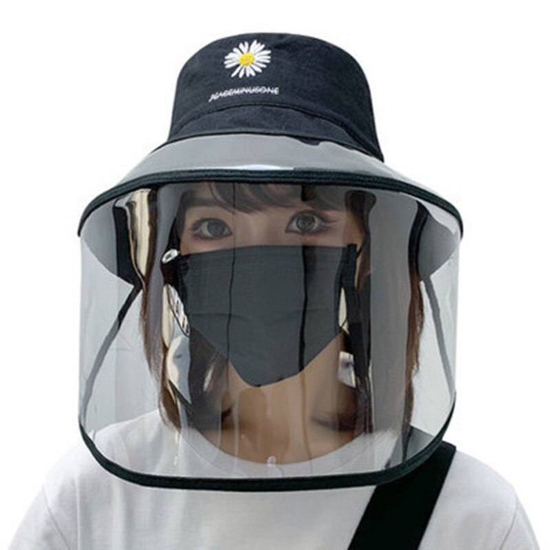 Kpop vrouwen madeliefjes bescherming emmer hoeden vrouwelijke zonneklep afneembare transparante masker vissershoed met plastic schild: 1