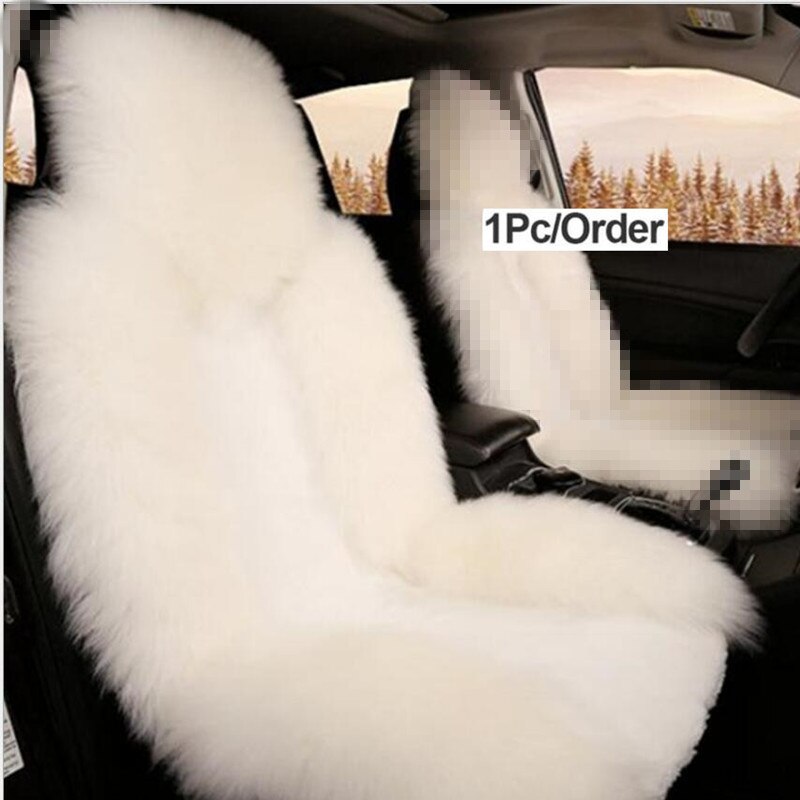 1 pièces 100% naturel fourrure australien en peau de mouton couverture de siège de voiture cheveux longs universel coussin siège de voiture protecteur fourrure housse de siège: 1pcs White