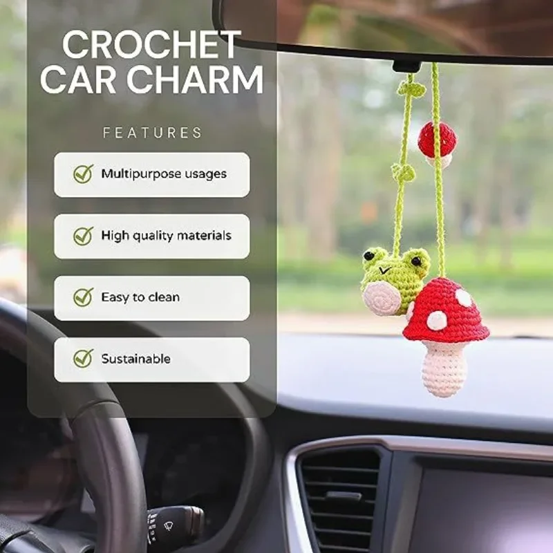 Leuke auto-accessoires creatieve handgemaakte gehaakte kikker auto achteruitkijkspiegel hanger grappige pop ornamenten kerstcadeaus