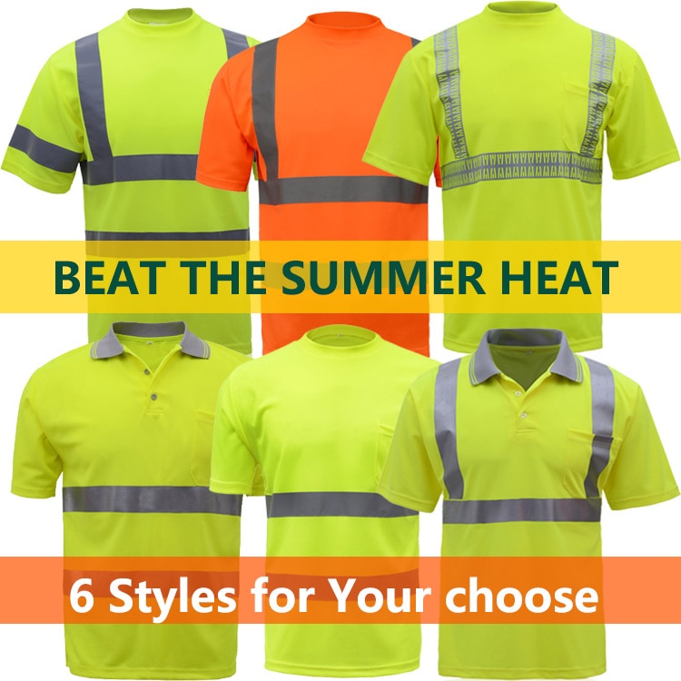 Hi-Viz SAFETY T-Shirt orange short sleeve reflective t-shirt summer dry fit breathable hi vis yellow work t shirt