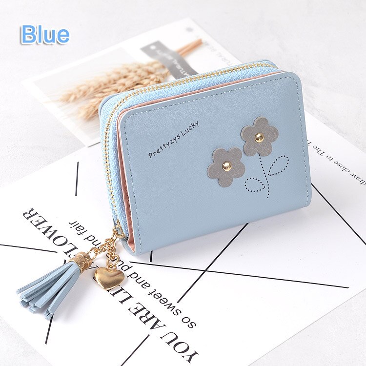 Women Wallets Brand Candy Colors Lady Purses Flower Clutch Zipper Coin Purse Wallet Cards ID Bag Woman Moneybag: 1 blue