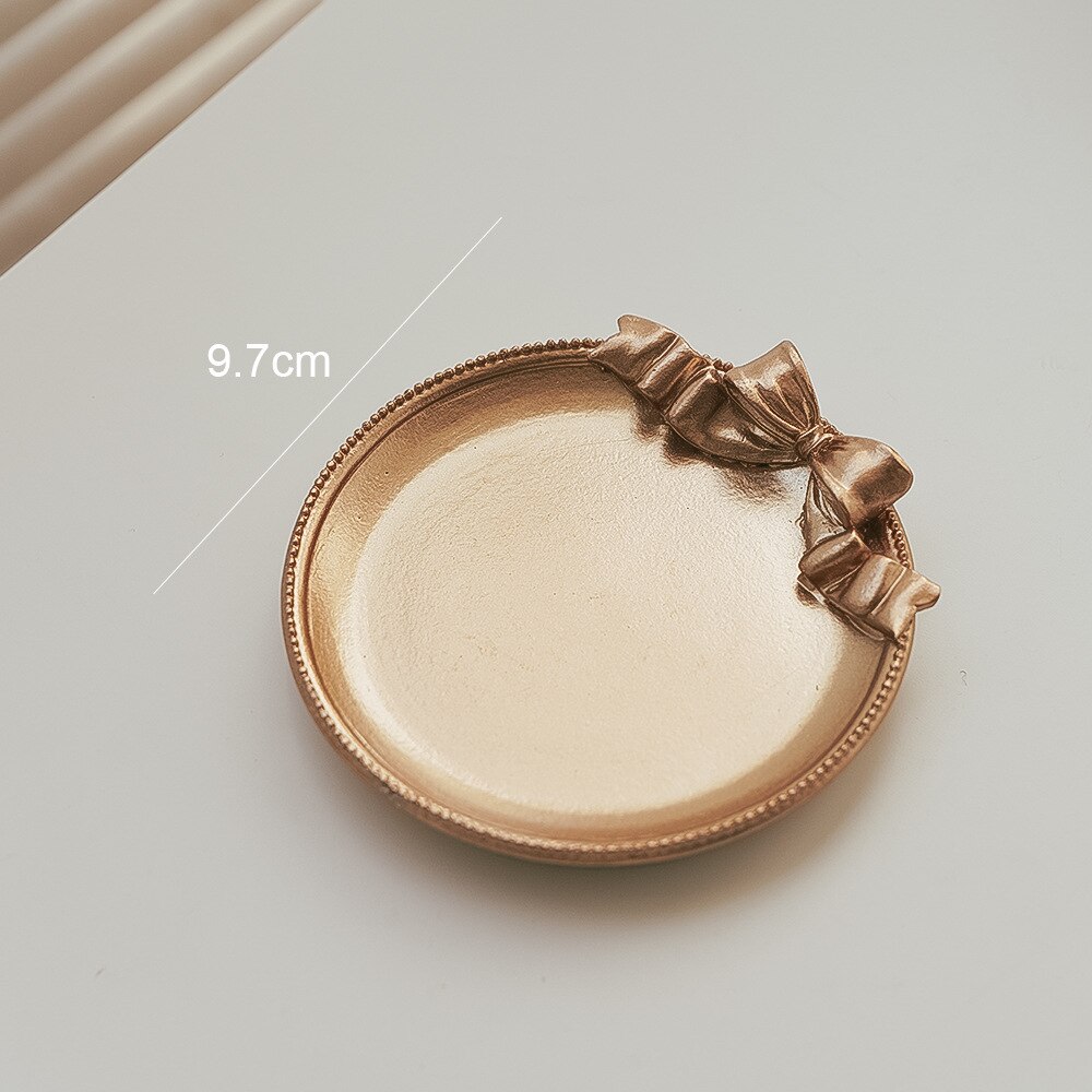 Plateau à nœud rétro carré rond chandelier parfumé Base de bougie bureau, rangement décoration conteneur ornements: Round-Gold