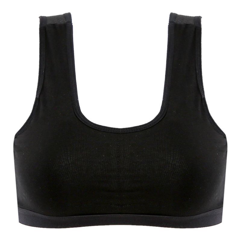 Puberdade meninas adolescentes esportes sem fio underwear fino copo cor sólida com nervuras malha sutiã de algodão cinta larga sem costura bralette 8-16 t: BK