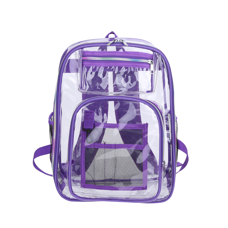 Mochila impermeável transparente saco de escola grande capacidade mochila sólida clara unisex moda saco plástico transparente: ROXO