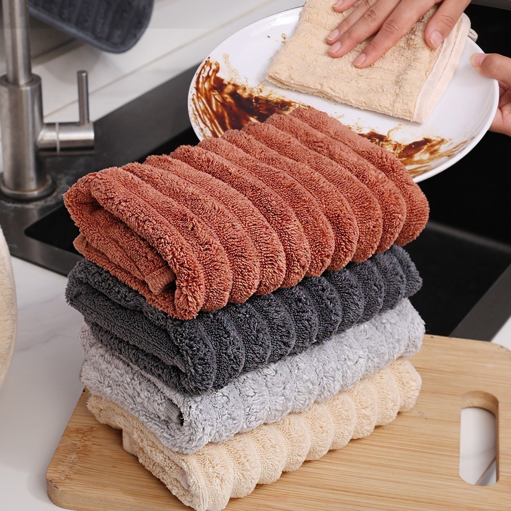 Toalla de limpieza de manos de lana Coral, toalla absorbente gruesa, pañuelo suave duradero, toalla para lavar platos de cocina, 5/1 Uds.